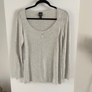 Eileen Fisher Heather Gray Long Sleeve Top sweater Henley small S